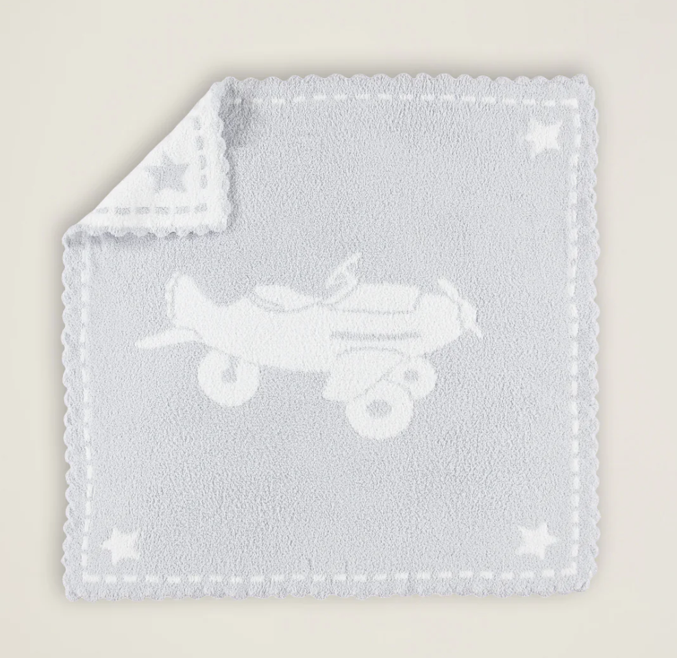 CozyChic Scalloped Receiving Blanket | Blue Airplane