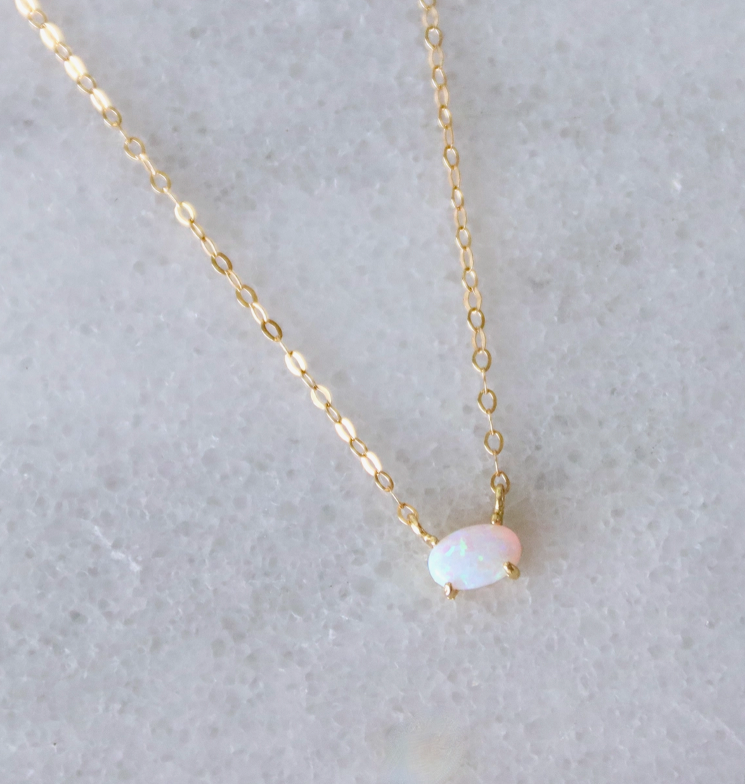 Tiny Oval Opal Necklace