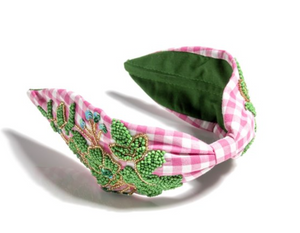 Embellished Check Wide Headband | Pink