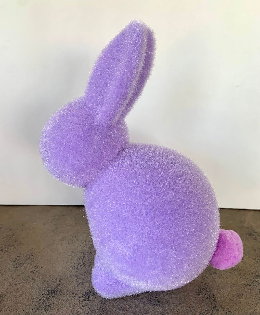 Flocked Seated Bunny w/ Pom Pom Tail